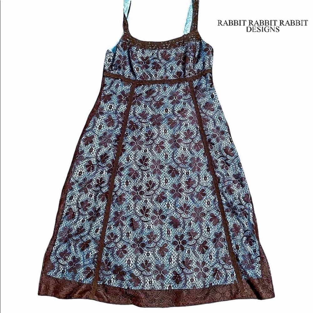 Rabbit Rabbit Rabbit Vintage Midi Satin & Lace Floral Boho Dress NWOT - Picture 2 of 16